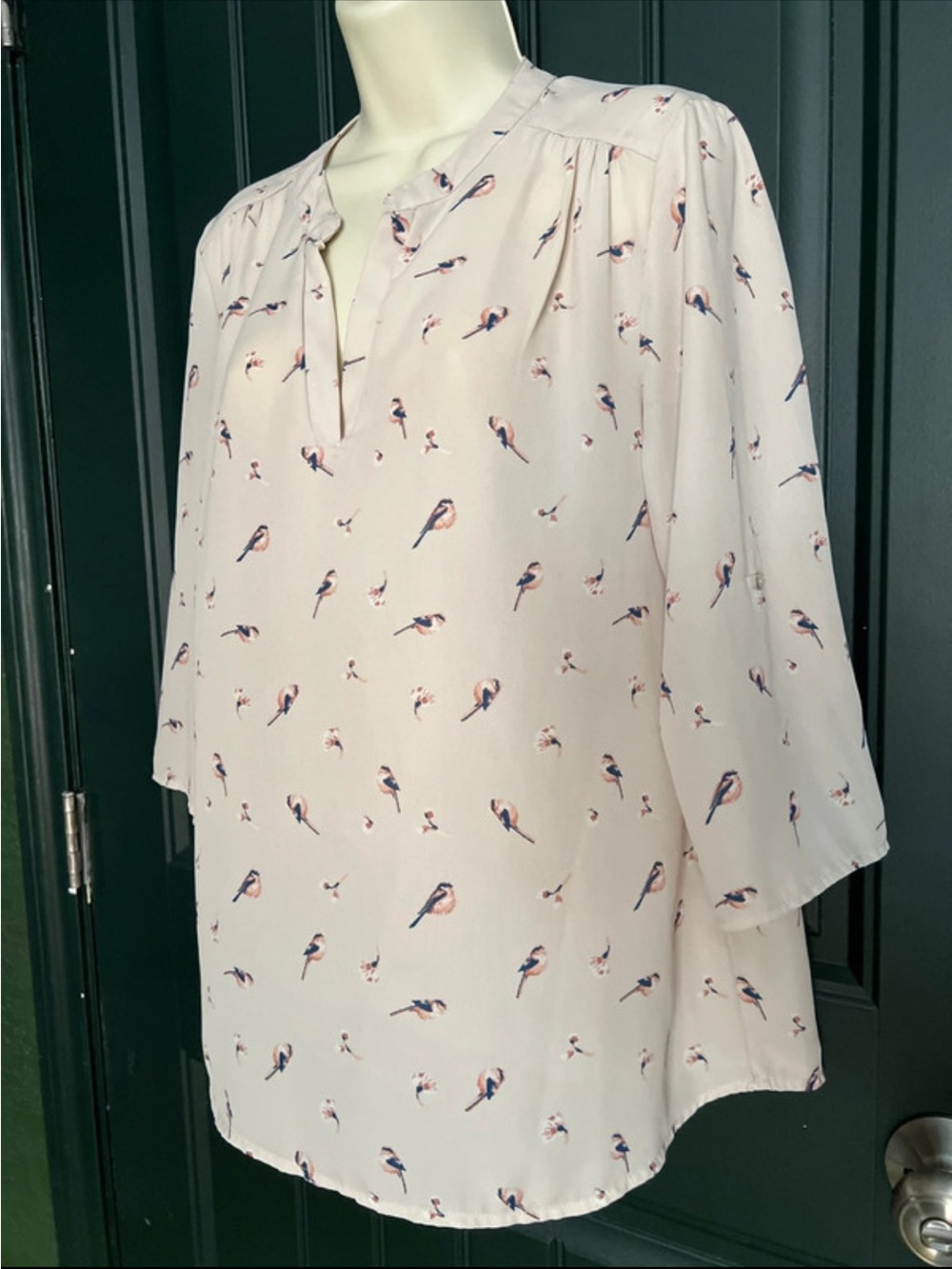 Crescent & Willough Blouse Size L Bird Print